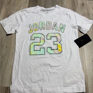 Jordan White Short-Sleeve Tee with Pastel Multicolor Graphics
